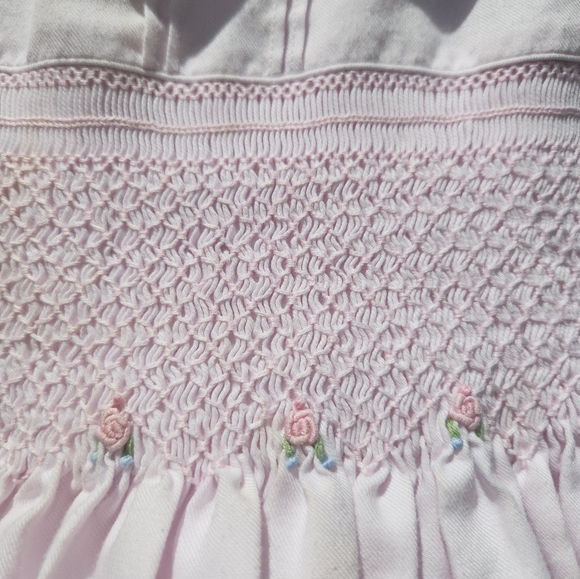Sarah Louise Girl's British Pink Dress with Full Smocking and Hand Embroidery - Picture 3 of 10
